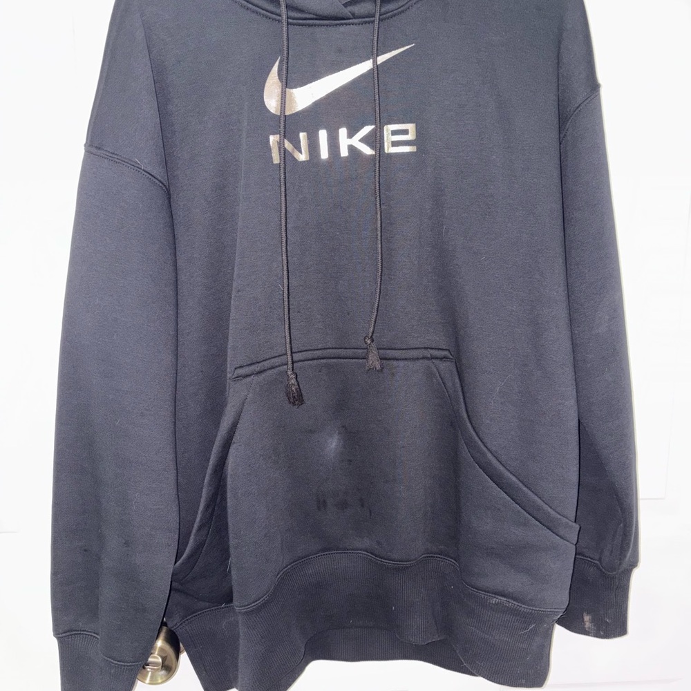 Nike Black Hoodie with Metallic Swoosh Logo